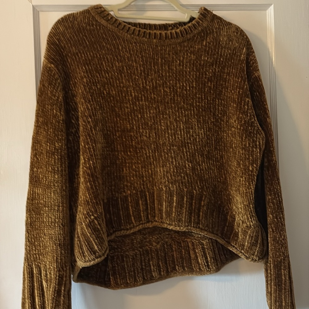 Zara Golden Chenille Crew Neck Sweater